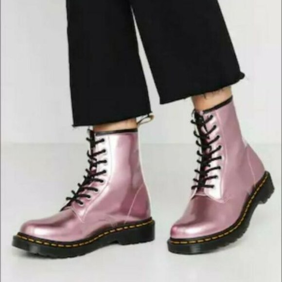Dr. Martens Pink Vegan Leather 1460 Goldmix Boots - Picture 15 of 16